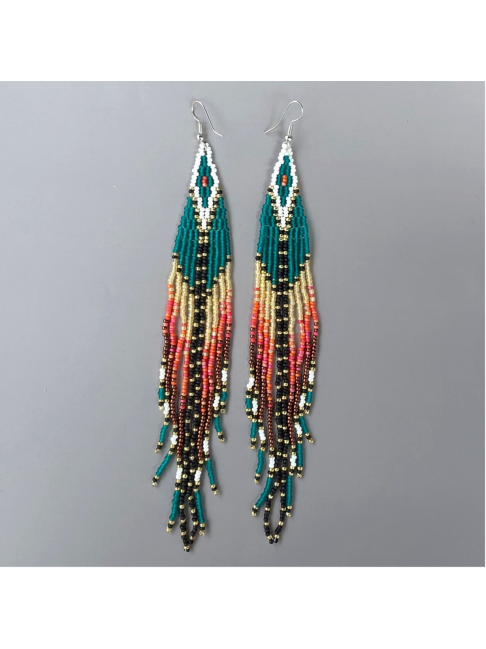 Retro Luxe Boho Fringe Seed Bead Long Earrings Southwestern Beaded Jewelry - Picture 4 of 6